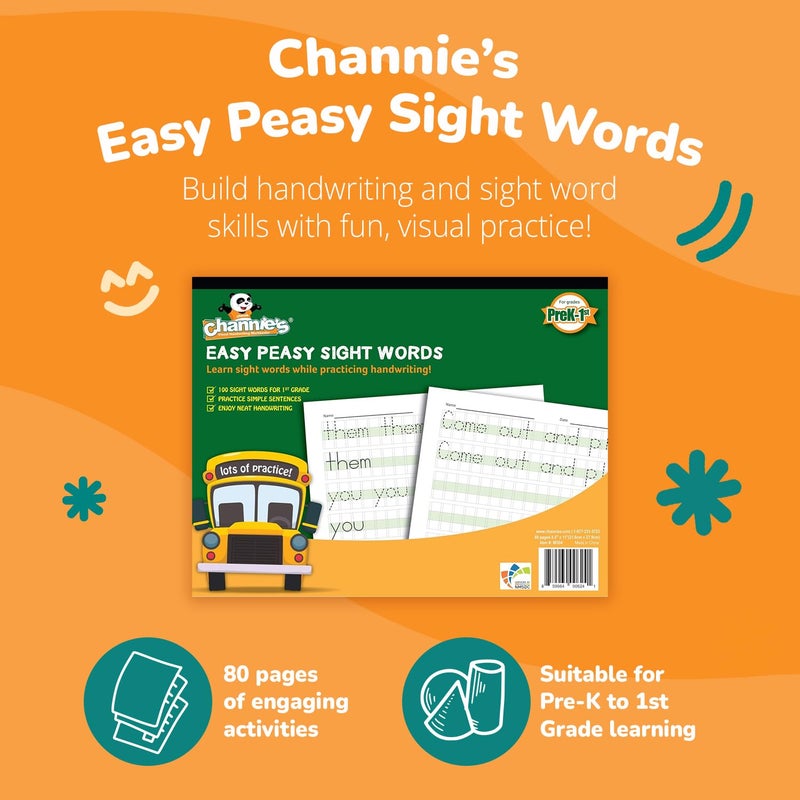 Channie's Channieâ€™s Easy Peasy 100 Sight Words Workbook, Practice Printing, Tracing & Handwriting, 80 Pages, Pre-K - First Grade Workbooks, Size 8.5â€ x 11â€ - Homeschool Handwriting Practice for Kids - Image 2